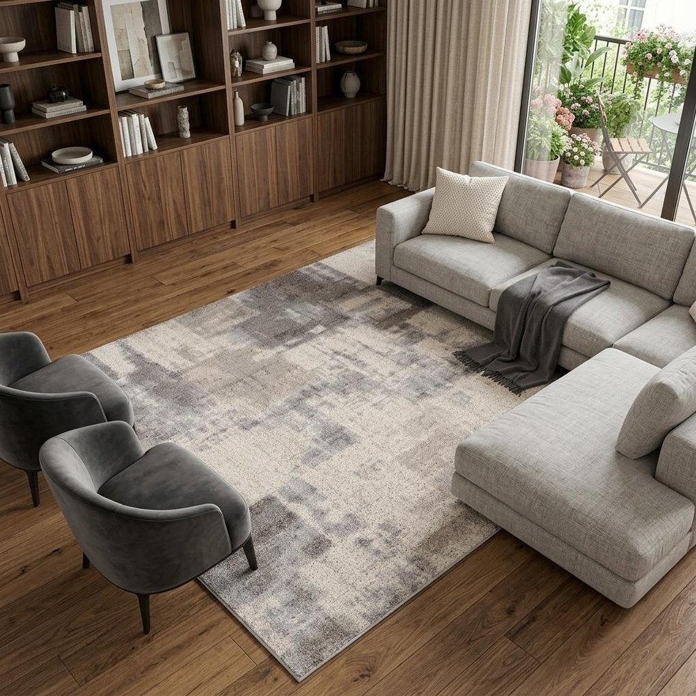 8' X 11' Gray and Beige Abstract Distressed Area Rug