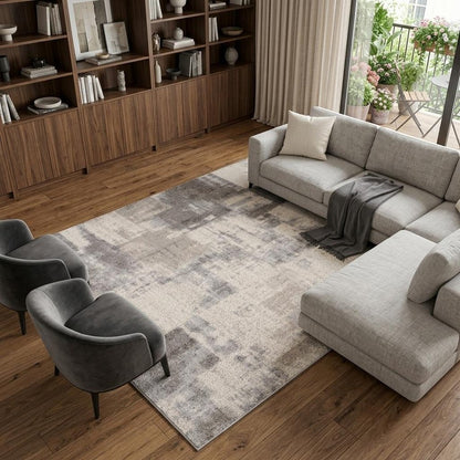 8' X 11' Gray and Beige Abstract Distressed Area Rug