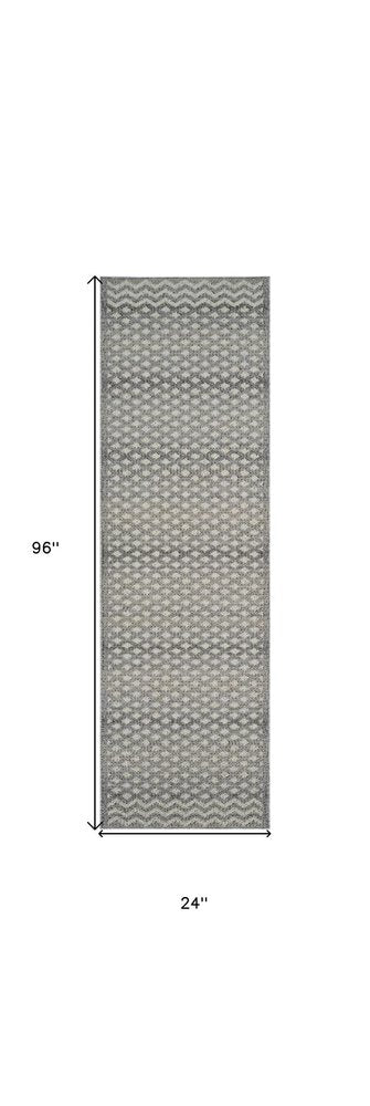 8' Gray And Beige Moroccan Distressed Runner Rug