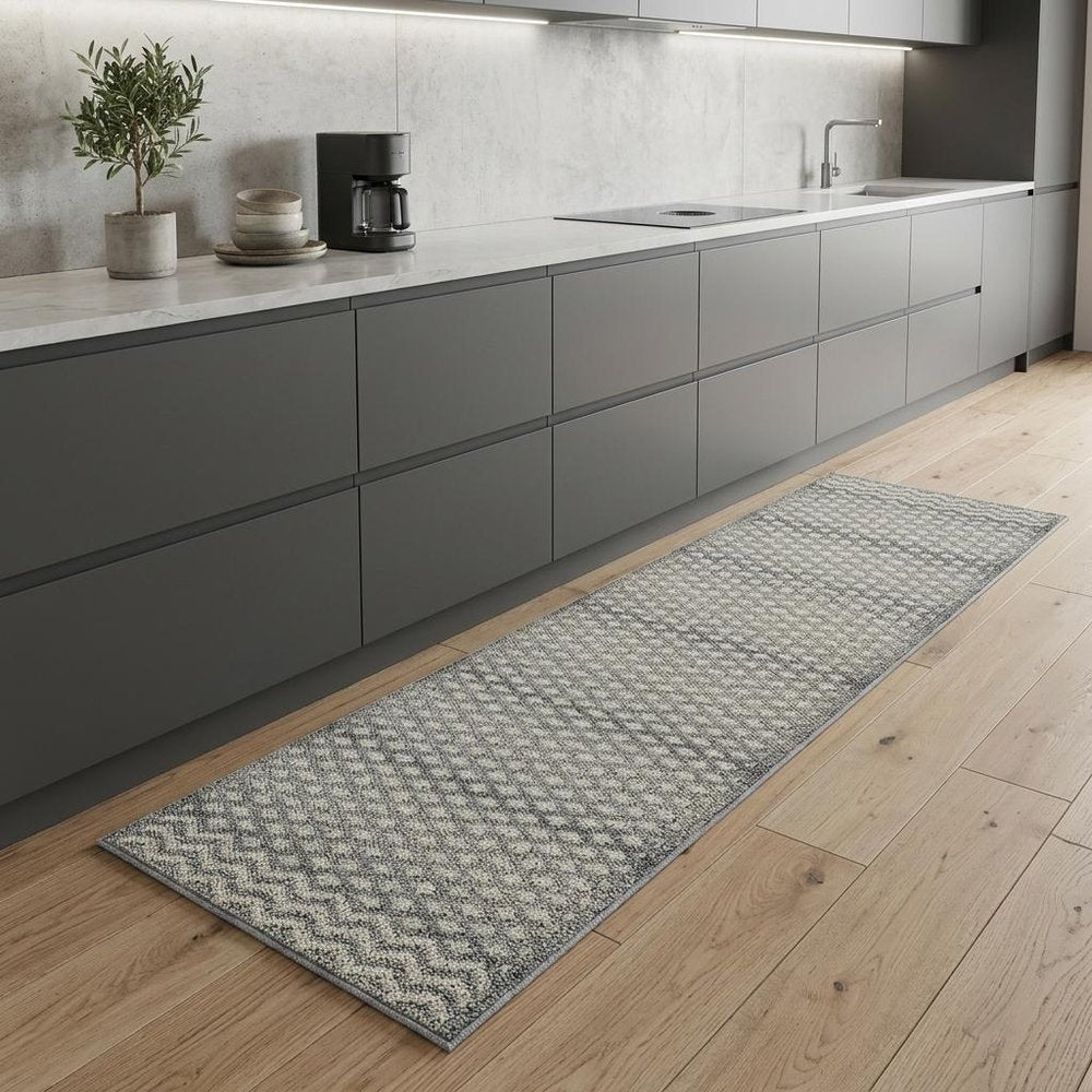 8' Gray And Beige Moroccan Distressed Runner Rug