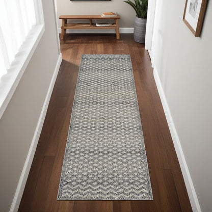 8' Gray And Beige Moroccan Distressed Runner Rug