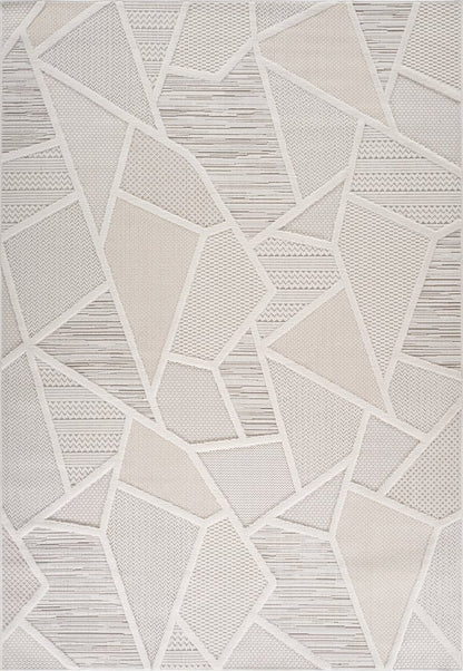 5' X 8' Cream and Beige Geometric Distressed Area Rug