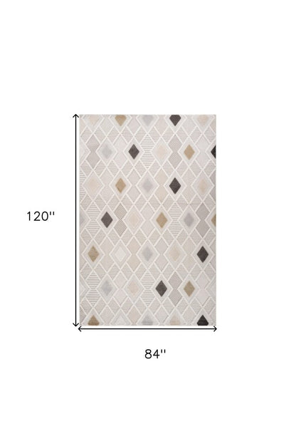 7' X 10' Cream and Beige Abstract Distressed Area Rug