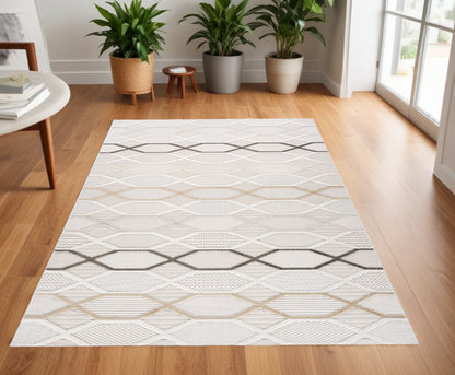 4' X 6' Cream and Beige Abstract Distressed Area Rug