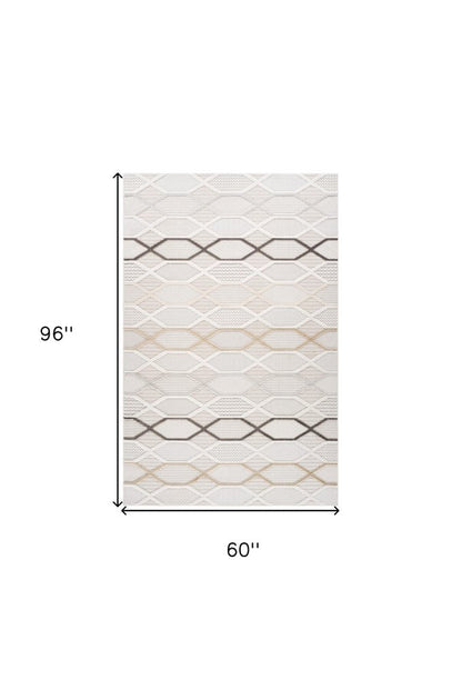 5' X 8' Cream and Beige Abstract Distressed Area Rug