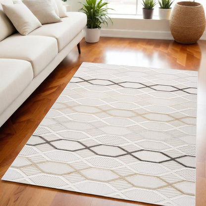 5' X 8' Cream and Beige Abstract Distressed Area Rug