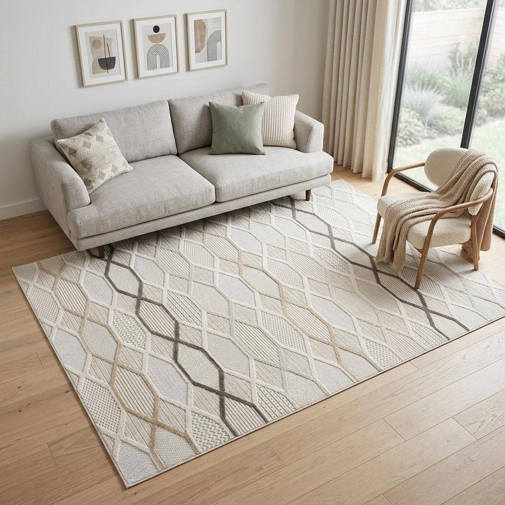 5' X 8' Cream and Beige Abstract Distressed Area Rug