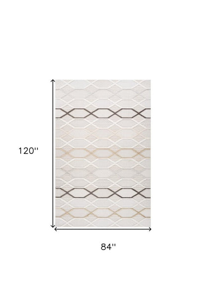 7' X 10' Cream and Beige Abstract Distressed Area Rug