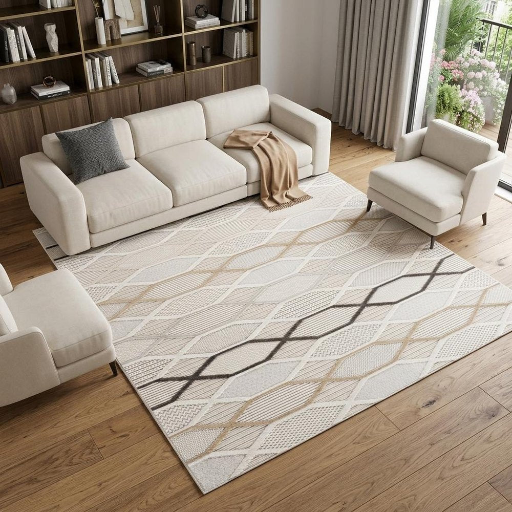 8' X 11' Cream and Beige Abstract Distressed Area Rug