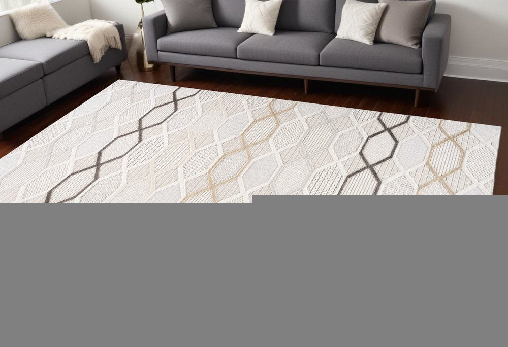 8' X 11' Cream and Beige Abstract Distressed Area Rug