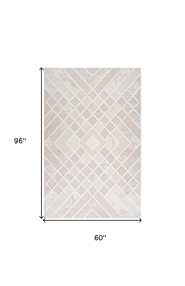 5' X 8' Cream and Beige Abstract Distressed Area Rug