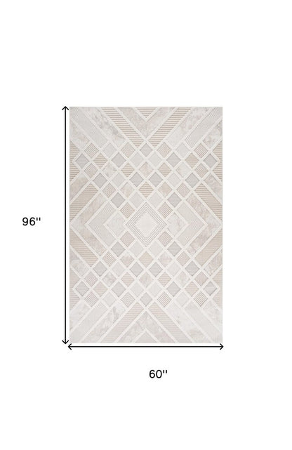 5' X 8' Cream and Beige Abstract Distressed Area Rug