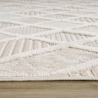 8' X 11' Cream and Beige Abstract Distressed Area Rug