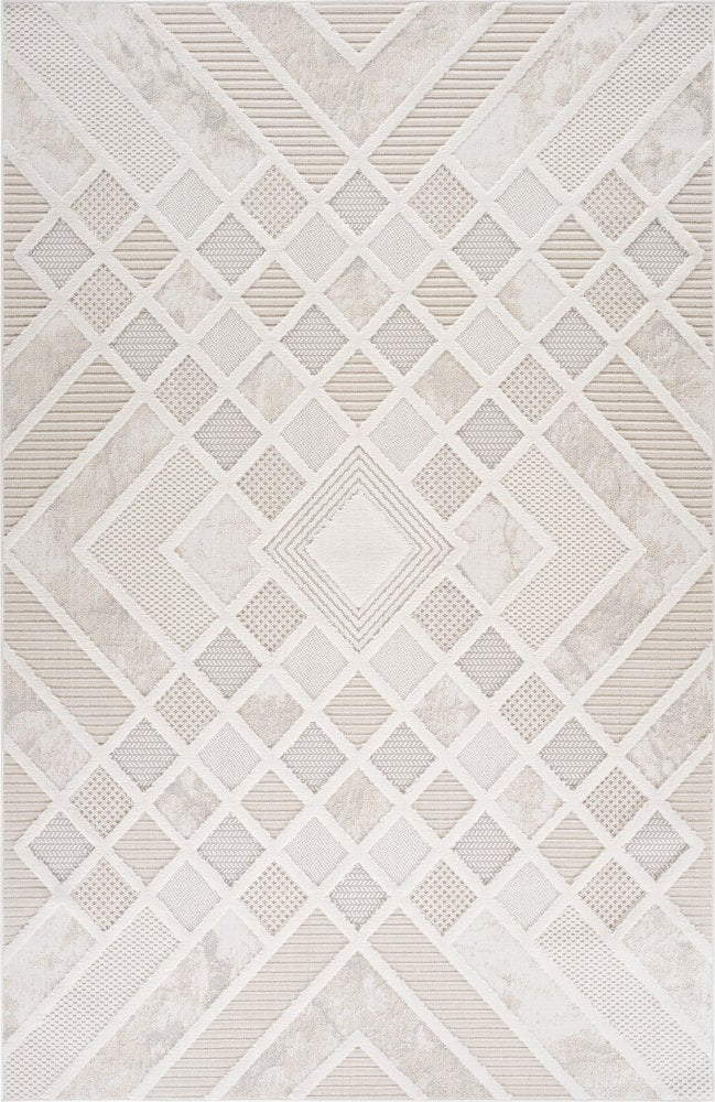 8' X 11' Cream and Beige Abstract Distressed Area Rug