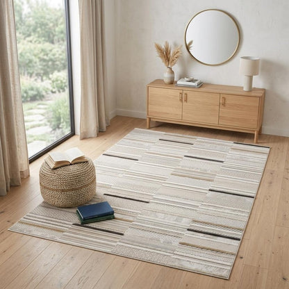 4' X 6' Gray and Beige Abstract Distressed Area Rug