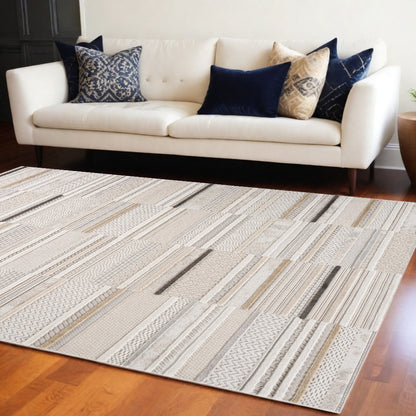 8' X 11' Gray and Beige Abstract Distressed Area Rug