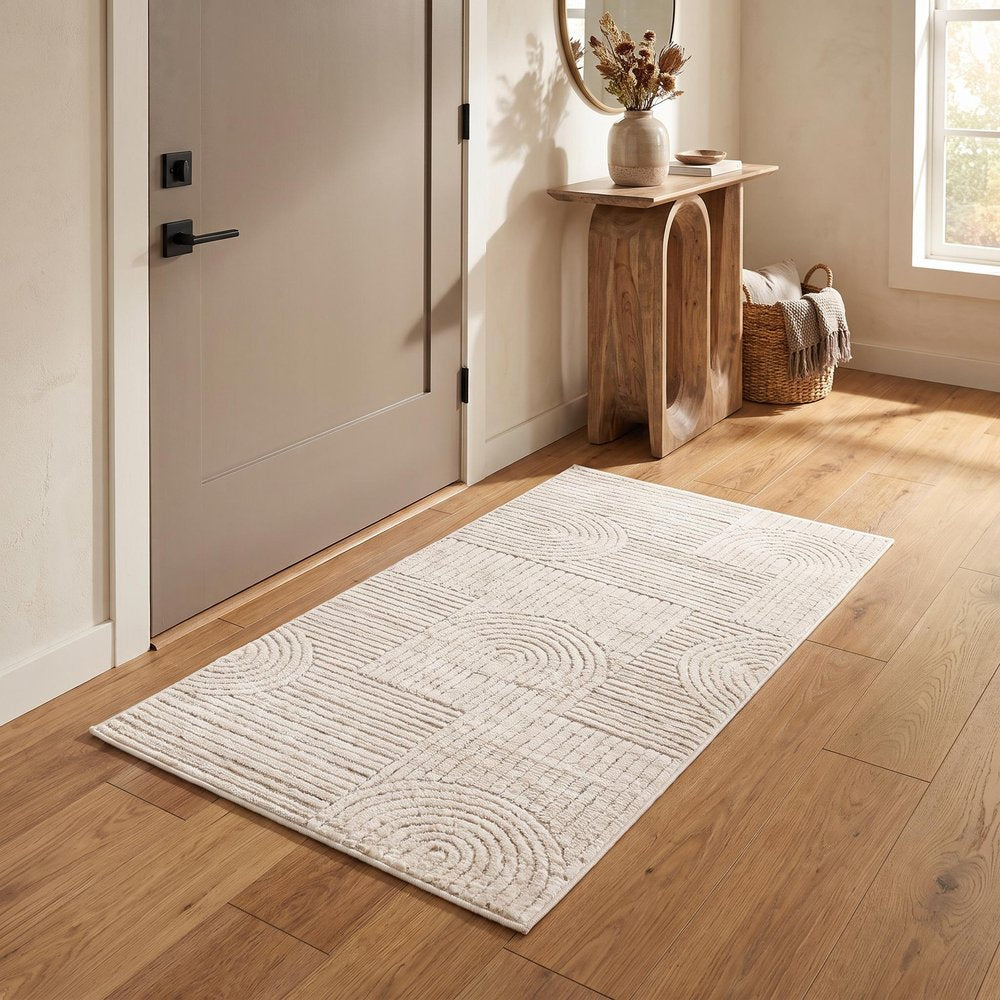 2' X 5' Cream and Beige Abstract Distressed Area Rug