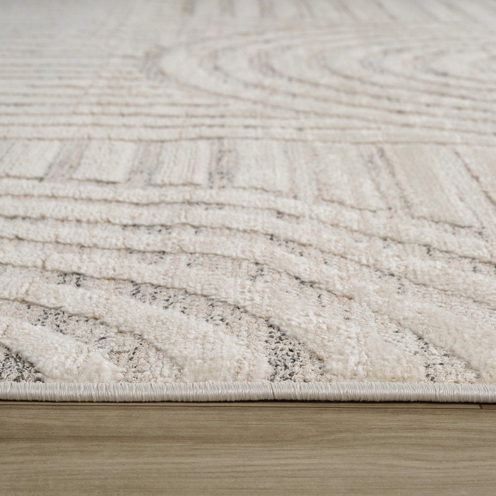 2' X 5' Cream and Beige Abstract Distressed Area Rug