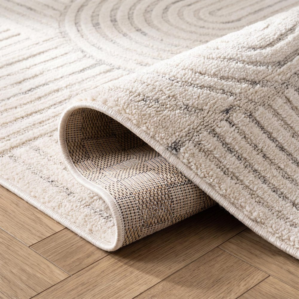 2' X 5' Cream and Beige Abstract Distressed Area Rug