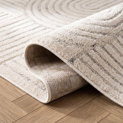 2' X 5' Cream and Beige Abstract Distressed Area Rug