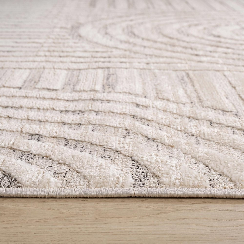 2' X 5' Cream and Beige Abstract Distressed Area Rug