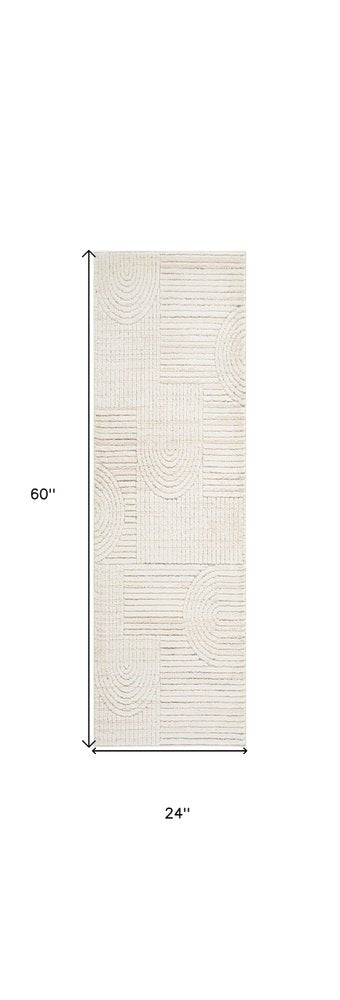2' X 5' Cream and Beige Abstract Distressed Area Rug