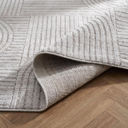 8' Gray And Ivory Abstract Distressed Runner Rug