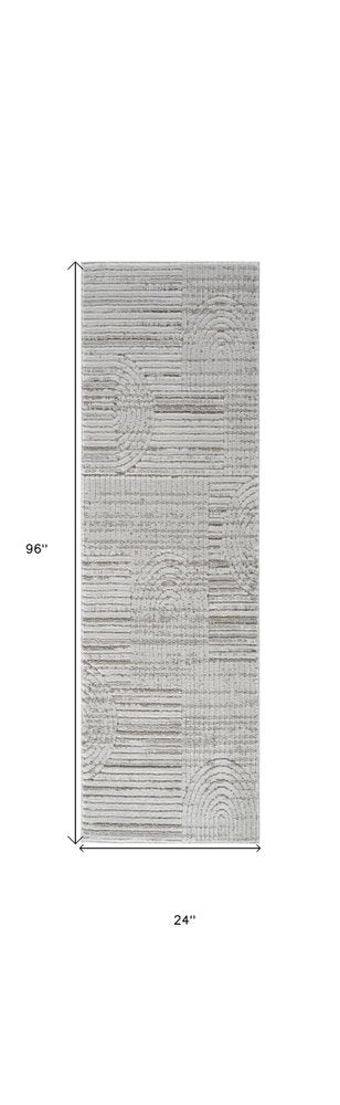 8' Gray And Ivory Abstract Distressed Runner Rug