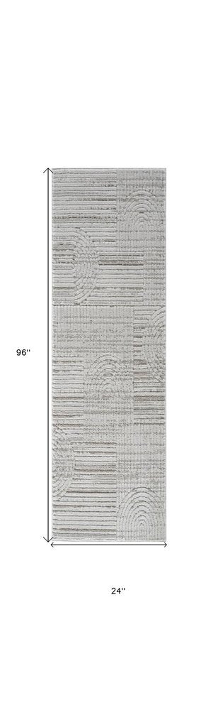 8' Gray And Ivory Abstract Distressed Runner Rug