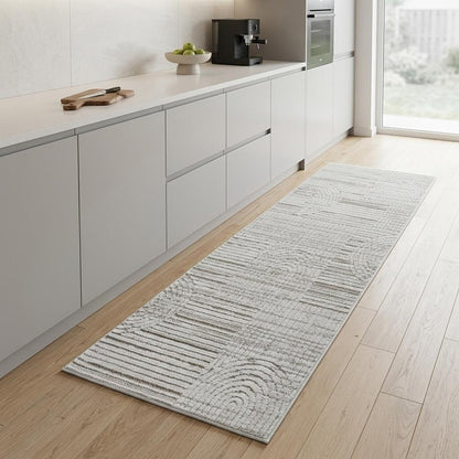 8' Gray And Ivory Abstract Distressed Runner Rug
