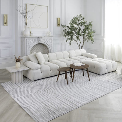5' X 8' Light Gray and Ivory Abstract Distressed Area Rug