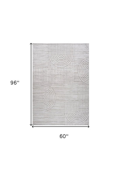 5' X 8' Light Gray and Ivory Abstract Distressed Area Rug