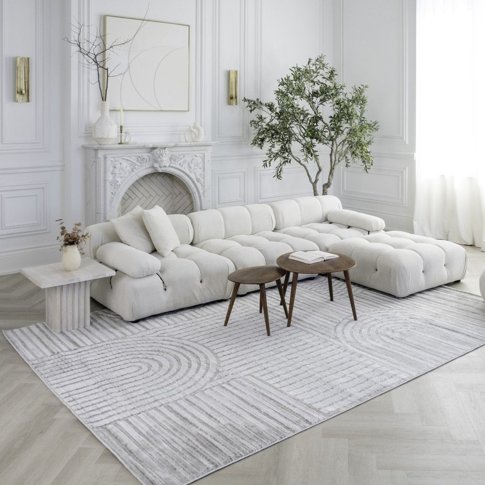 5' X 8' Light Gray and Ivory Abstract Distressed Area Rug