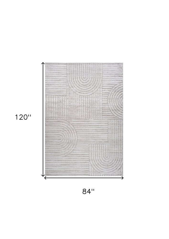 7' X 10' Gray and Ivory Abstract Distressed Area Rug