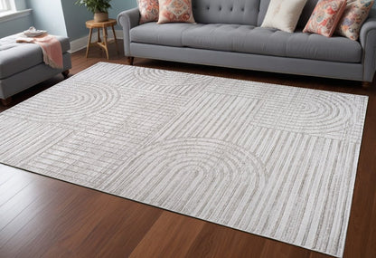 8' X 11' Gray and Ivory Abstract Distressed Area Rug