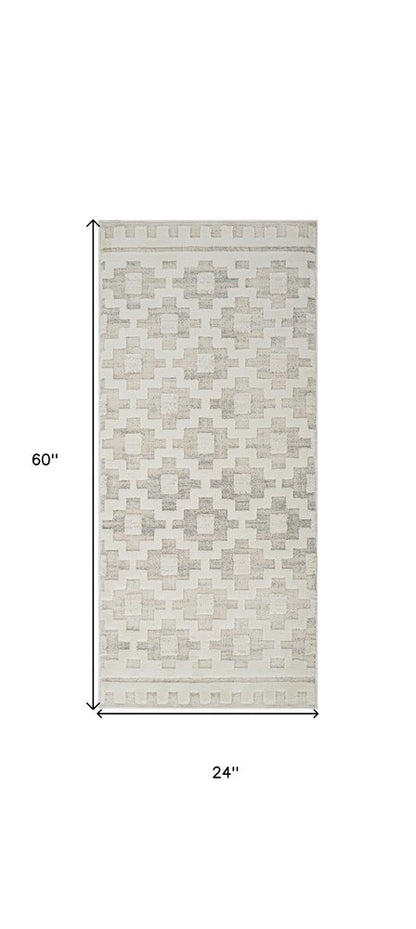 2' X 5' Gray and Beige Moroccan Distressed Area Rug