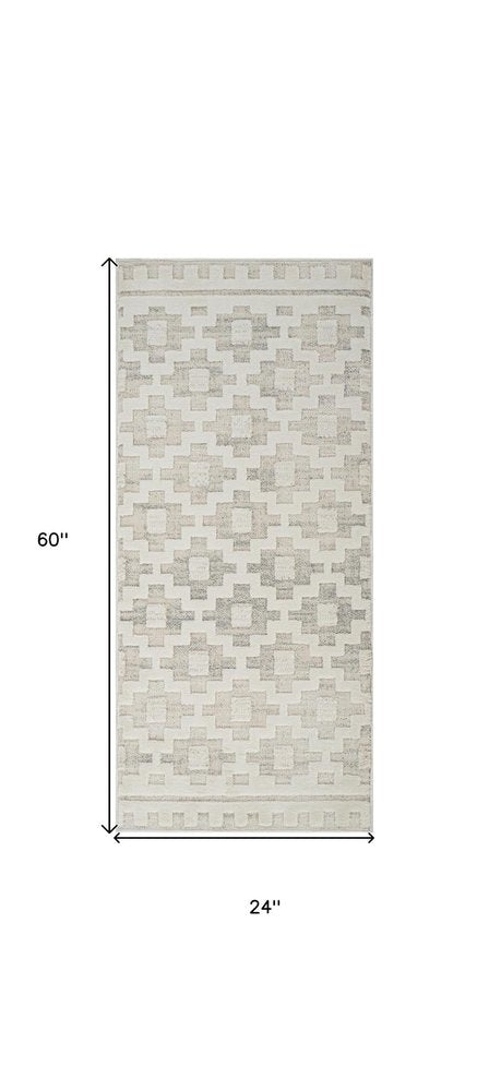 2' X 5' Gray and Beige Moroccan Distressed Area Rug