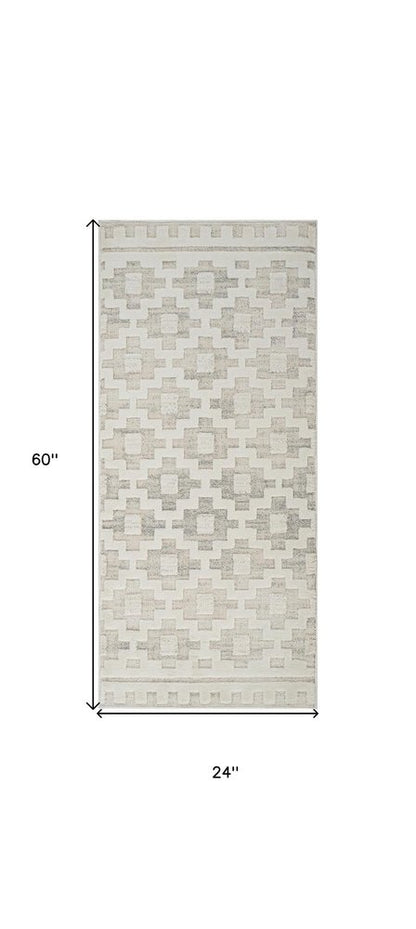 2' X 5' Gray and Beige Moroccan Distressed Area Rug
