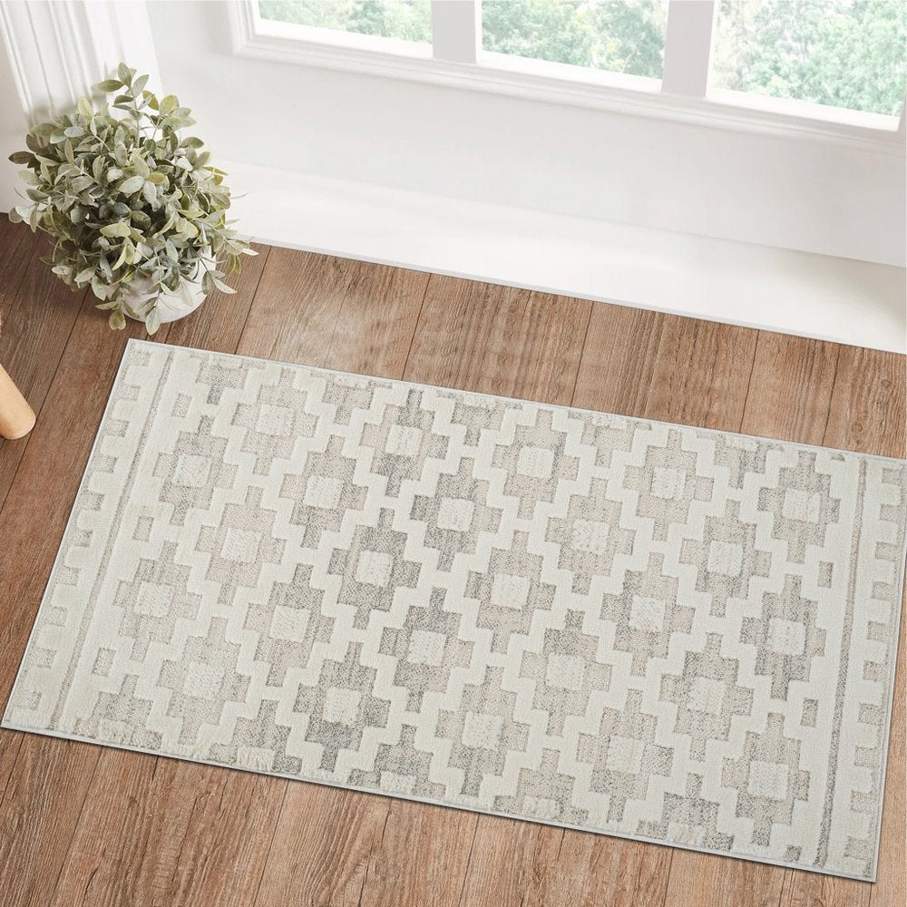 2' X 5' Gray and Beige Moroccan Distressed Area Rug