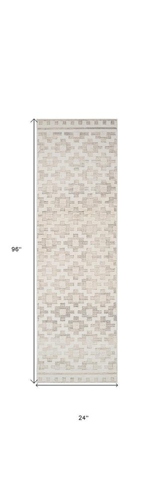 8' Gray And Beige Moroccan Distressed Runner Rug