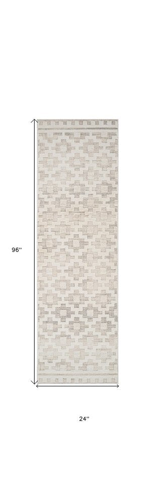 8' Gray And Beige Moroccan Distressed Runner Rug