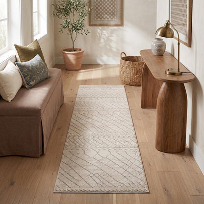 8' Gray And Beige Abstract Distressed Runner Rug