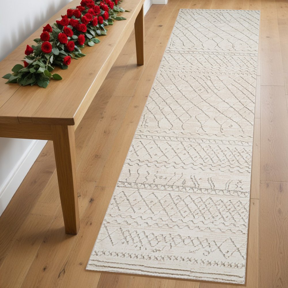 8' Gray And Beige Abstract Distressed Runner Rug