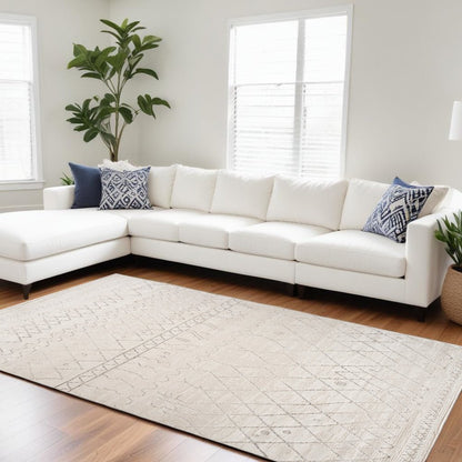 7' X 10' Gray and Beige Abstract Distressed Area Rug