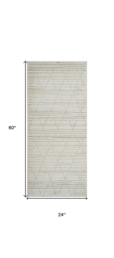 2' X 5' Gray and Beige Geometric Distressed Area Rug
