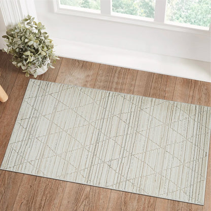2' X 5' Gray and Beige Geometric Distressed Area Rug