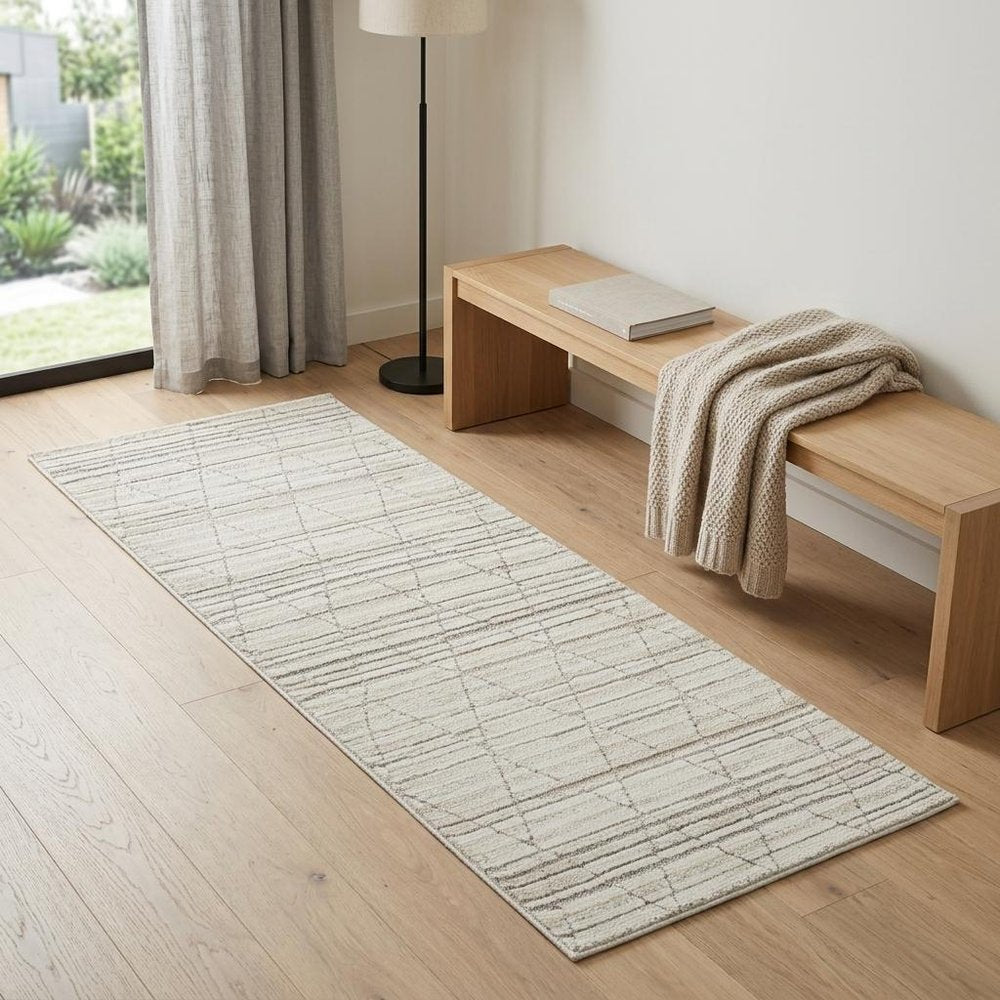 2' X 5' Gray and Beige Geometric Distressed Area Rug