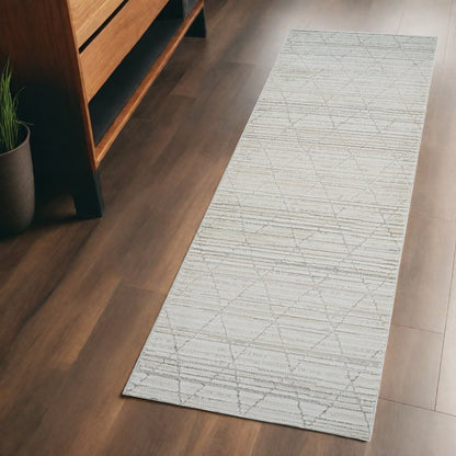 2' X 5' Gray and Beige Geometric Distressed Area Rug