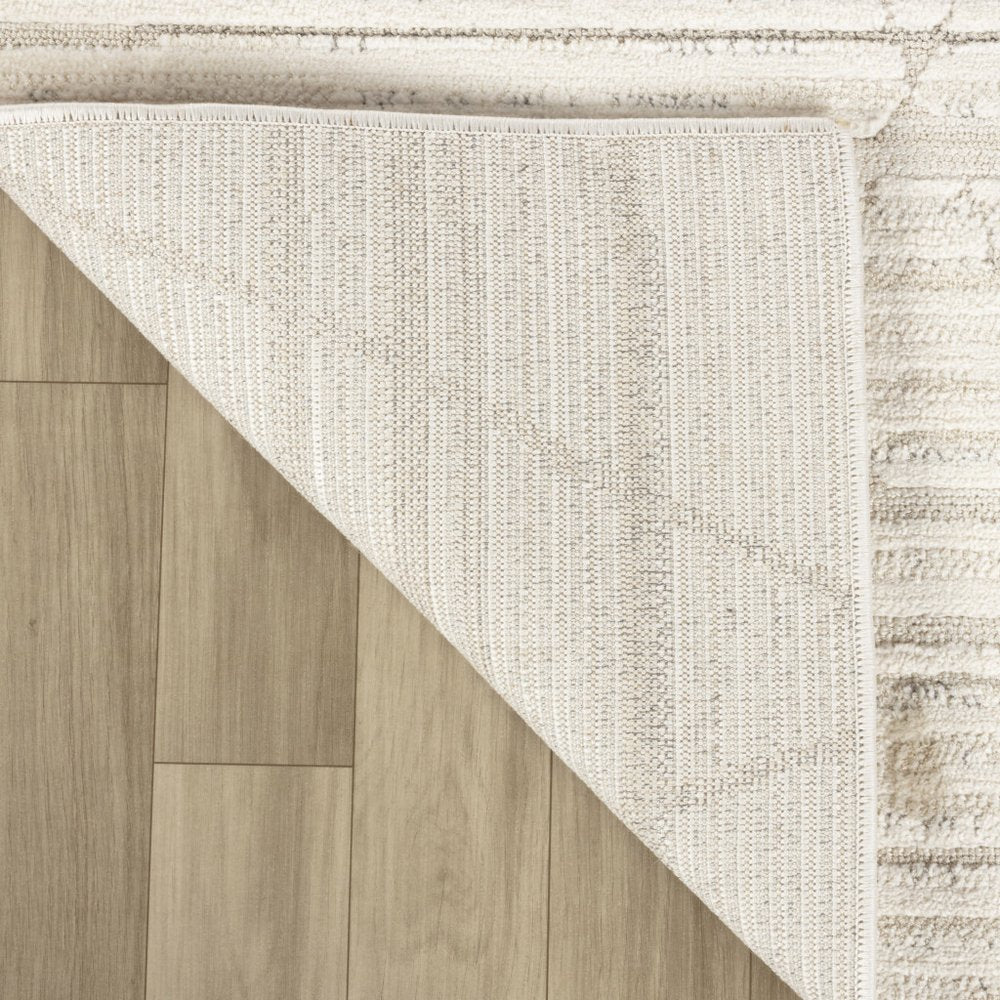 8' Gray And Beige Geometric Distressed Runner Rug