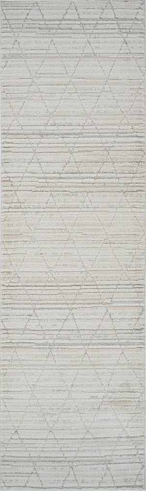 8' Gray And Beige Geometric Distressed Runner Rug